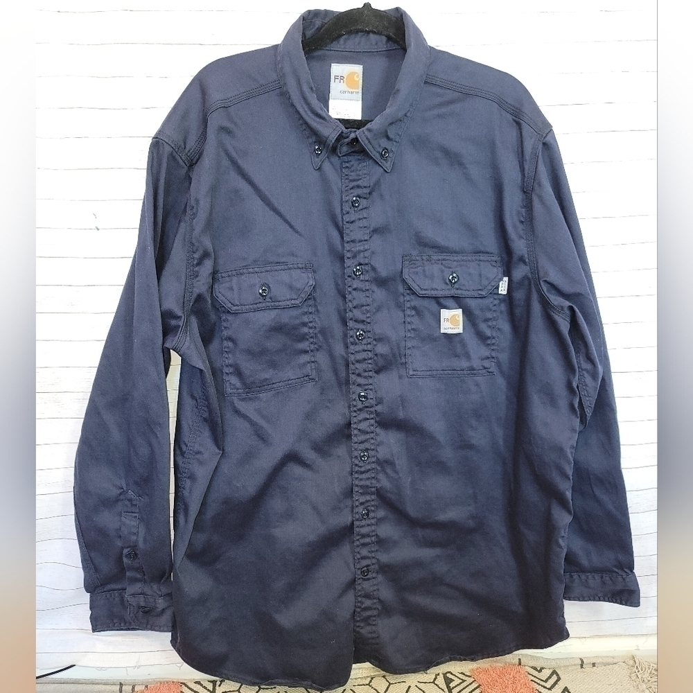 Carhartt Big & Tall Flame-Resistant LW Twill Shirt in Navy, sz 2XL